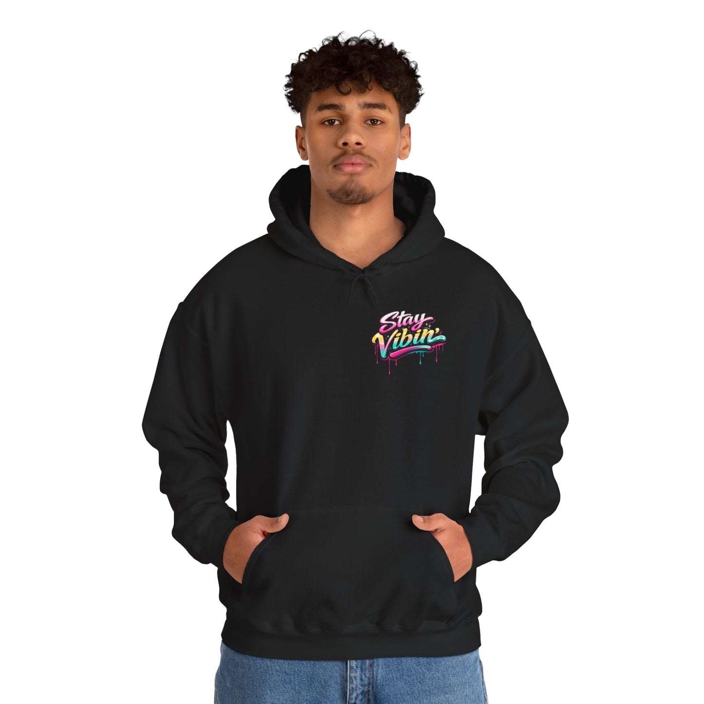 Stay Vibin' Hoodie — Retro Woman Peace Sign Graphic Pullover