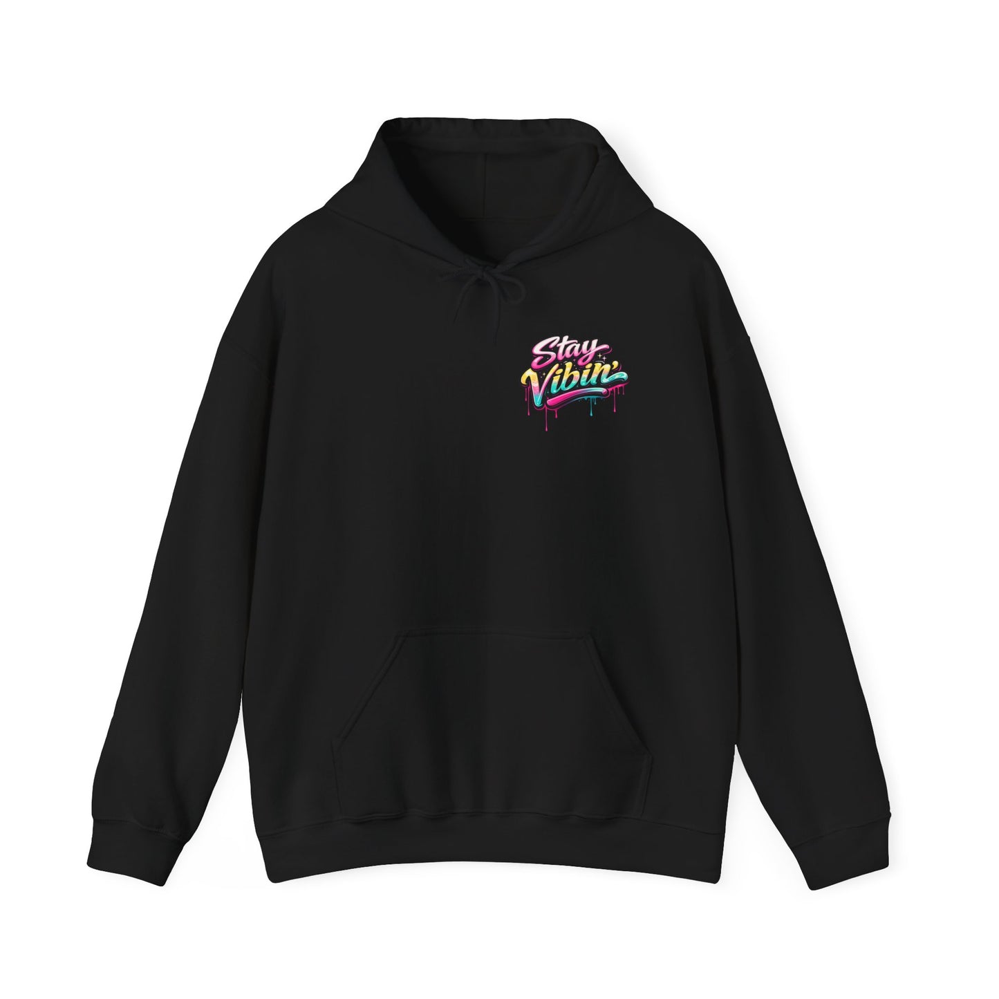 Stay Vibin' Hoodie — Retro Woman Peace Sign Graphic Pullover