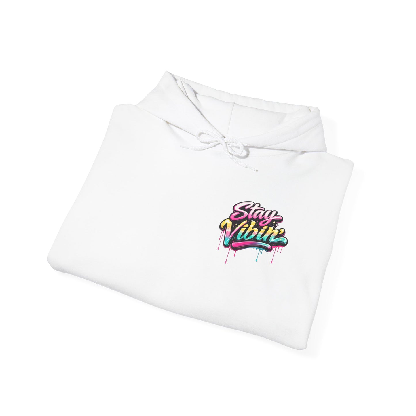 Stay Vibin' Hoodie — Retro Woman Peace Sign Graphic Pullover