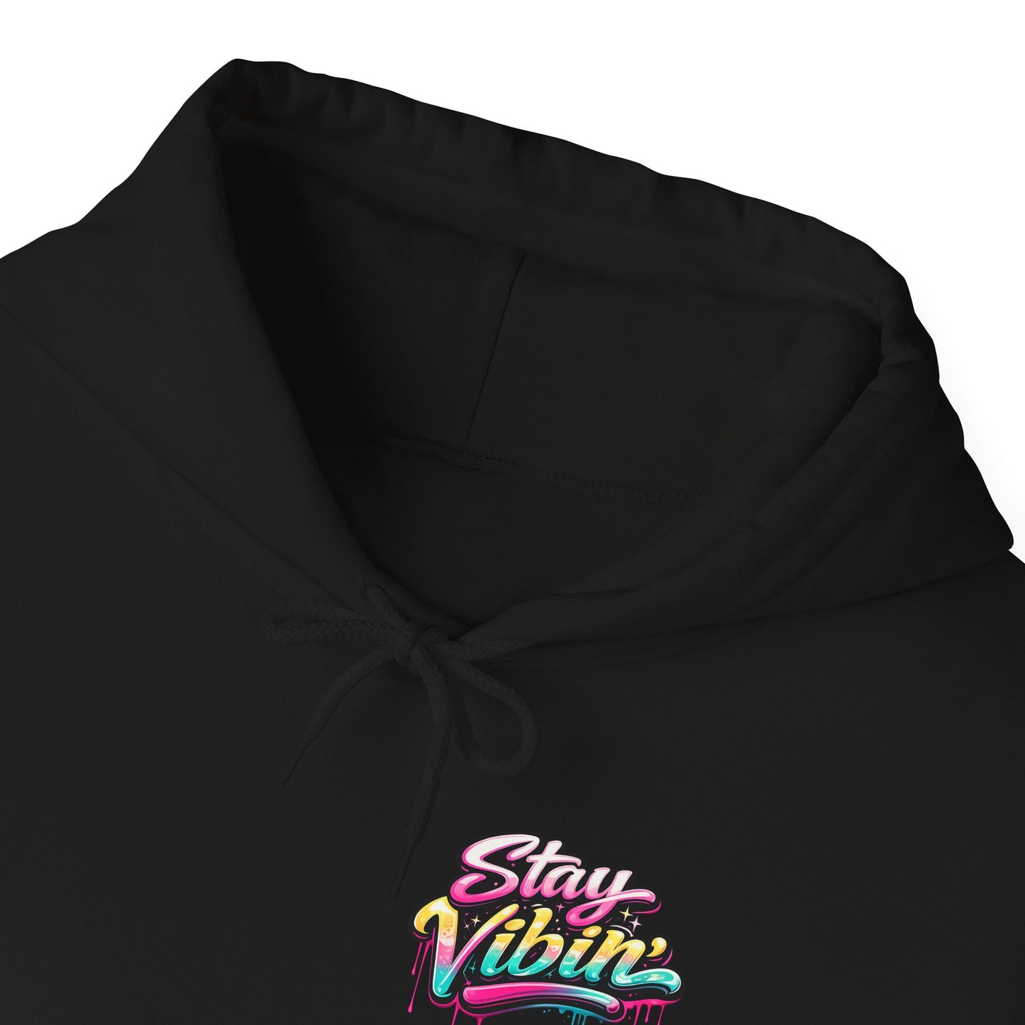 Stay Vibin' Hoodie — Retro Woman Peace Sign Graphic Pullover