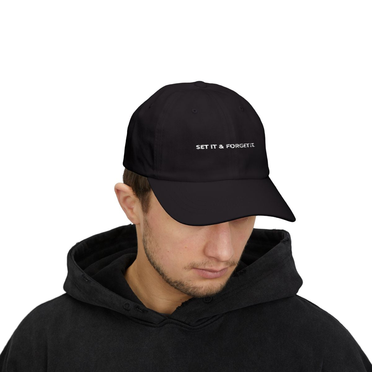 Set It & Forget It Dad Cap — Minimal Embroidered Baseball Hat