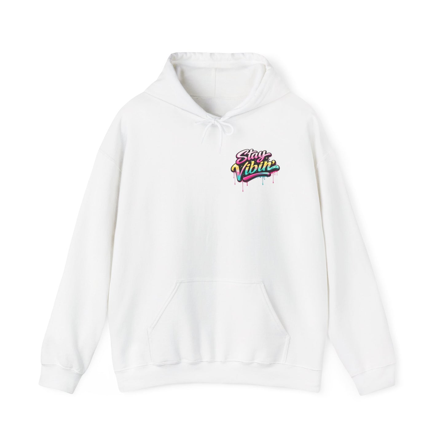 Stay Vibin' Hoodie — Retro Woman Peace Sign Graphic Pullover