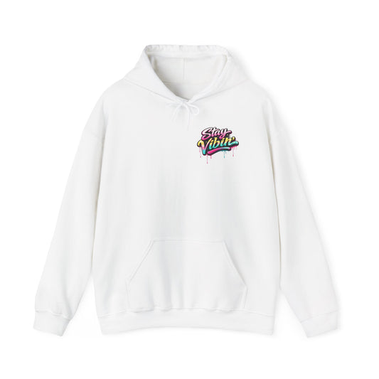 Stay Vibin' Hoodie — Retro Woman Peace Sign Graphic Pullover