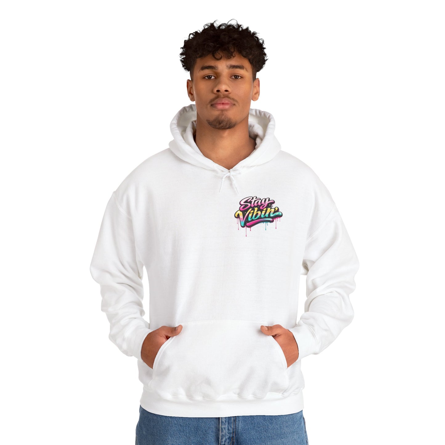 Stay Vibin' Hoodie — Retro Woman Peace Sign Graphic Pullover